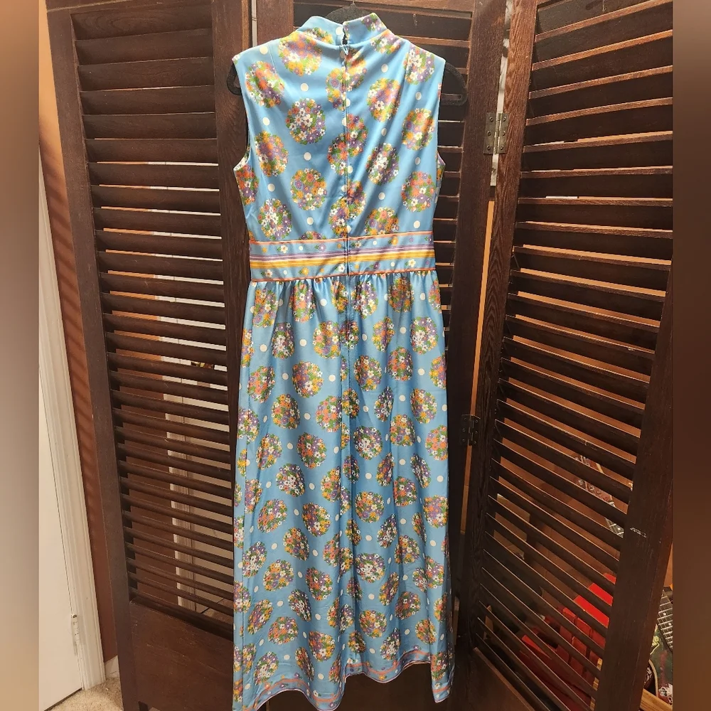 Vintage Yves Jennet Floral Blue Sleeveless Maxi Dress - Picture 2 of 3